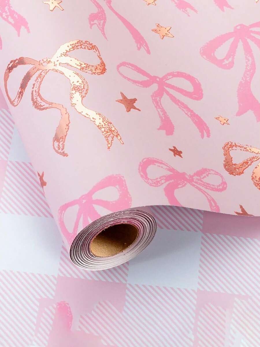 3pcs Foil Bowknot Gift Wrapping Bags - Pink & Gold Glitter Bow And Plaid Design With Heart Cutout | Elegant Girly Gift Packaging For Birthday, Baby Shower, Wedding, Valentine's Day | 19.69 X 27.56 Inches