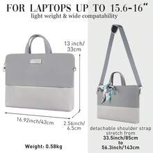 15-16 Inch Women's Lightweight Laptop Bag - Slim Shoulder Messenger Briefcase For Business Commute Travel, Grey - View 3