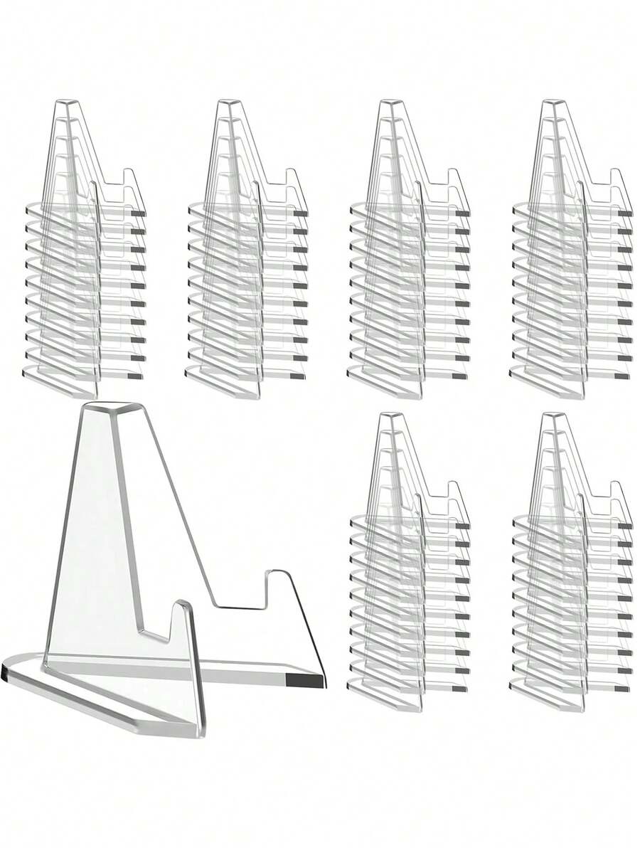 20pcs Acrylic Card Display Stands, Clear Card Holders, Mini Card Racks Suitable For Sports Cards, Trading Cards, Graded Cards, Transparent Plastic Card Clips, Paper Mini Bases For Table Numbers, Business Price Tags, Menu Labels, Party & Wedding Guest Cards - View 1