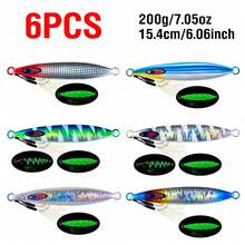 6Pcs Luminous Jig Lure Fast Sinking Jigging Long Casting Lure 40G-200G Metal Bait With Sharp Hooks For Sea Fishing ﻿ - Multicolor - View 12
