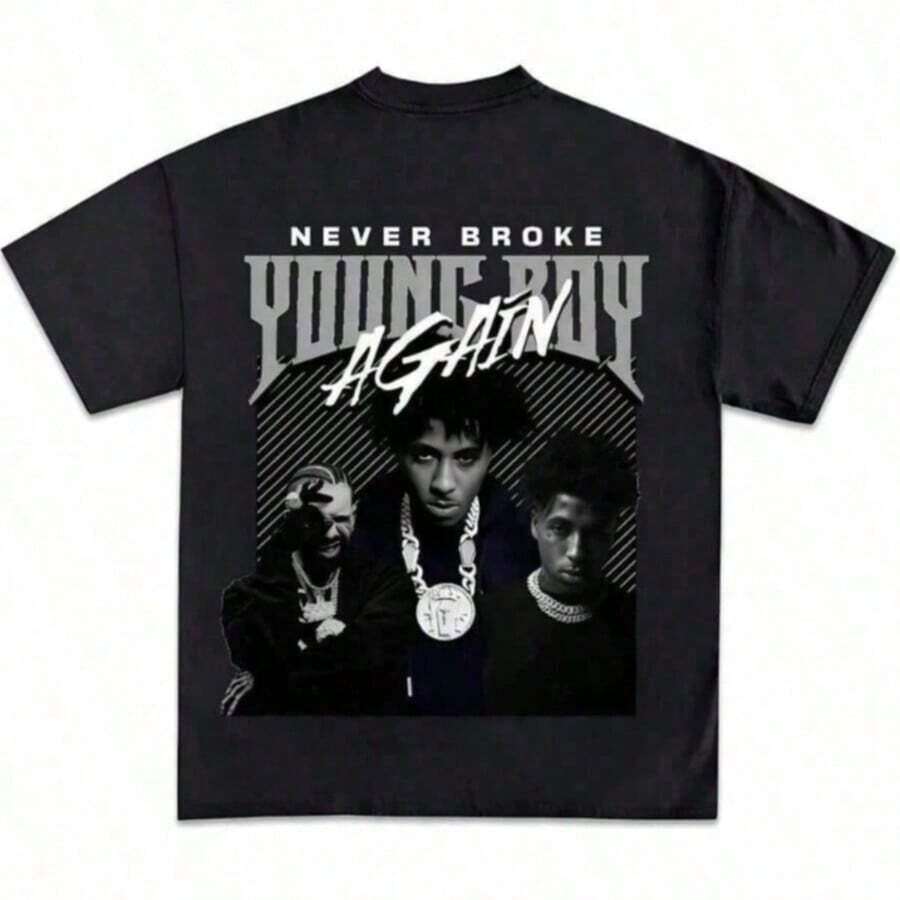 Casual Youngboy Never Broke Again Short Sleeve Round Neck Cotton Regular T-Shirt For Women - Đen 8 - Xem 1