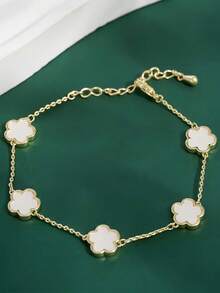 一套两件时尚五叶花手链，适合日常佩戴 - 黑與白 - 查看 5