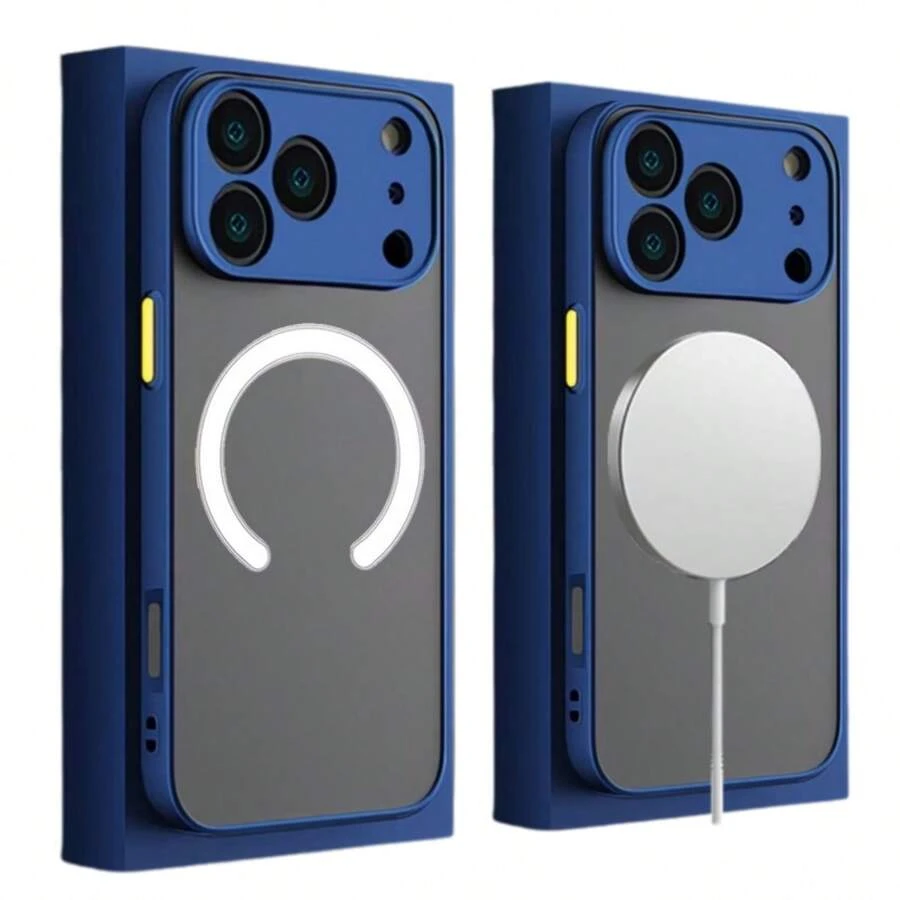 Hadaasi 1个海军蓝磁吸式软触感磨砂亚克力+TPU边框二合一精准开孔摄像头镜头保护盖撞色按键手机壳，兼容苹果17 Pro/17 Pro Max/苹果Air/17/17E/16 Pro/16 Pro Max/16 Plus/16/16E/SE4/15 Pro/15 Pro Max/15 Plus/15、S26 Ultra/S26 Plus/S26/S26 Edge，防刮，超薄，国际版，非国内版