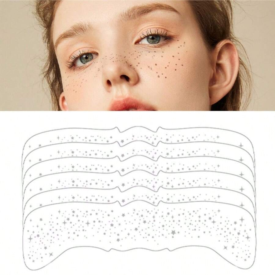 Set de 6/3/1 - Pegatinas de tatuaje facial temporal con estrellas plateadas brillantes y puntos, fáciles de crear un aspecto natural de pecas de maquillaje - Multicolor - Ver 1