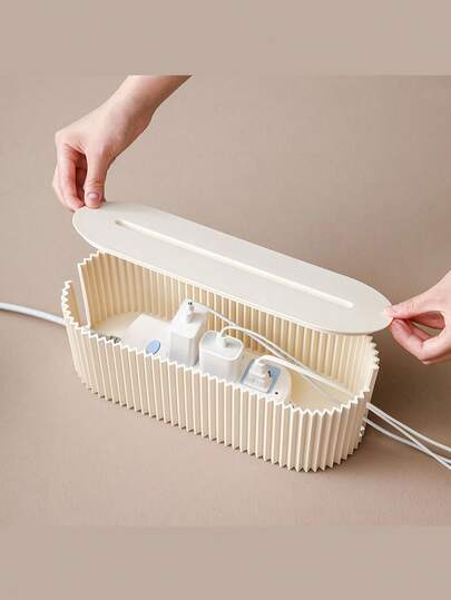 1pc/2pcs Cable Management Box, Beige/Grey Dorm Power Strip Organizer, Anti-Electric Shock Storage For Phone, Tablet, Cables