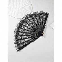 Eyekan 1pc Black Solid Lace Decor Hollow Out Prop Fan Halloween Valentine's Day Valentines,Summer Accessories Halloween Accessories - 彩色 - 查看 1