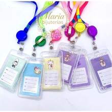 Porta Cartão Crachá Com Cordão Coelho Suporte de Plástico Para Cartão Retrátil Multicolorido - Multicolorido/SORTIDO - Visão 2