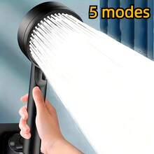 Luxurious High-Pressure 1pc Handheld Shower Head - 5 Adjustable Spray Modes, Wall-Mounted, Sleek Black & White - Enhance Your Bathing Experience - Black-1pc - View 5