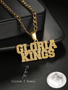 Customized Personalized Two Name Necklace,Custom Frosted Double Name Necklace,Unique Frosted Gold Jewelry,Custom Double Name Jewelry For Couples & Moms - Multicolor - View 2