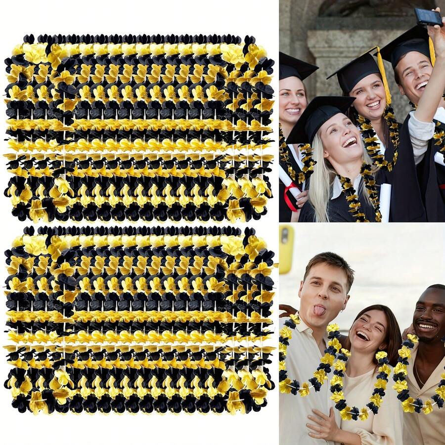 6/12包黑色金色花环项链电影之夜夏威夷草裙舞花环毕业典礼海滩热带嘉年华情人节派对婚礼用品 - 黑金派對花環 - 查看 1