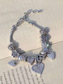 Heart & Flower Charm Bracelet Classic Heart Bracelet Heart Tree Of Life Bracelet Fashionable Golden Heart Bracelet Women - 粉色 - 查看 5