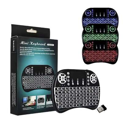 Mini Teclado Bluetooth Inalámbrico con Touchpad y Luces RGB Batería Recargable Receptor USB Incluido Ideal para Smart TV, PC, Android  IOS y TV Box
