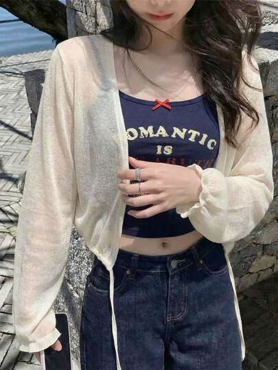 Lightweight White Knit Cover Up, Women's Spring/Summer Casual Shawl Collar Shrug Bolero Jacket