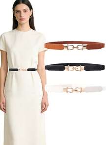 Women's Elastic Buckle Waist Belt, Retro Skinny Waist Strap Suitable For Dresses And Pants, Daily Wear - Multicolor - View 9