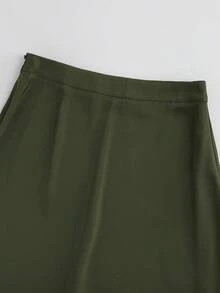 女士黑色缎面中长裙，优雅中长裙，性感约会装，高腰真丝裙，情人节正式场合裙，晚宴下装，复古Y2K长裙，奢华风半裙，百搭休闲优雅半裙，简约正式女士春季服装 - 芥末綠 - 查看 9
