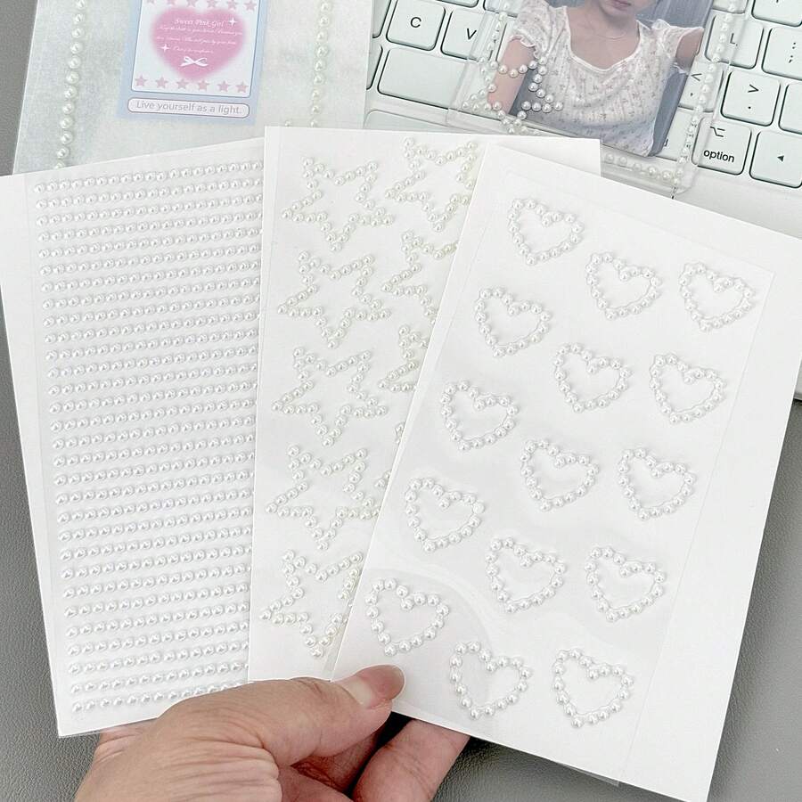 Autocollants perlés scintillants - Étoiles, points, rubans - Autocollants décoratifs de style coréen pour agendas et cartes photo - Autocollants perlés pour décoration de cartes photo - Étoiles, points, rubans - Ensemble de 3 pièces - Autocollants perlés de style coréen - Étoiles scintillantes, points, rubans - Décorer les agendas, les cartes photo, les coques de téléphone - Autocollants perlés de style Y2K - Étoiles scintillantes - Décoration rétro pop - Argent - Voir 1