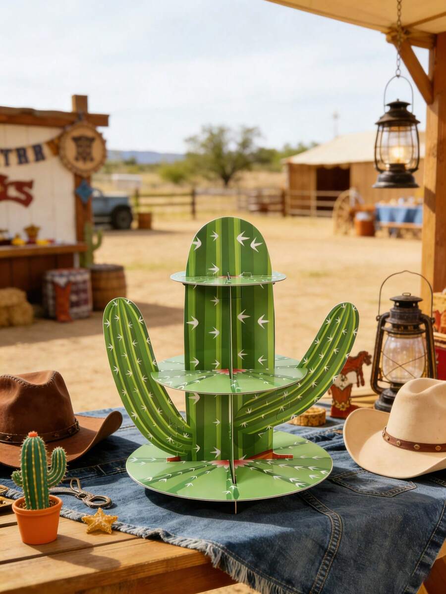 1 Set Cactus Shaped Cake Stand, Western Cowboy Theme Birthday Party Cupcake Dessert Display Rack, Outdoor Western Cowboy Theme Birthday Cake Tower Stand, Suitable For May 5th Mexican Theme Cake Decoration. Mexican Birthday Party Cake Plate, Mexican Party Decor, Cactus Desktop Center Decor, Suitable For Wedding And Birthday Party Decoration, Summer Mexican Theme Party Tabletop Decor, Cowboy Riding Horse Party Tabletop Decor, Cowboy Theme Birthday Party Supplies - 仙人掌 - 查看 1