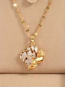 1 pieza Colgante de cadena con labios en forma de corazón dorado, joyería de moda elegante y lujosa, adecuada para citas, regalos, uso diario (empaquetado en bolsa OPP) - Dorado - Ver 2
