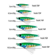 6Pcs Sinking Jig 10g/20g/30g/40g/60g/80g 3D Eyes Metal Casting Lure Luminous Jigging With Double Assist Hooks And Silk Artificial Hard Bait - Multicolor - View 4