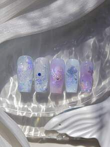 1片5D蓝色美甲贴纸，INS创意海洋系列拍照道具美人鱼尾巴美甲贴纸，混合款式美甲装饰 - 彩色 - 查看 7