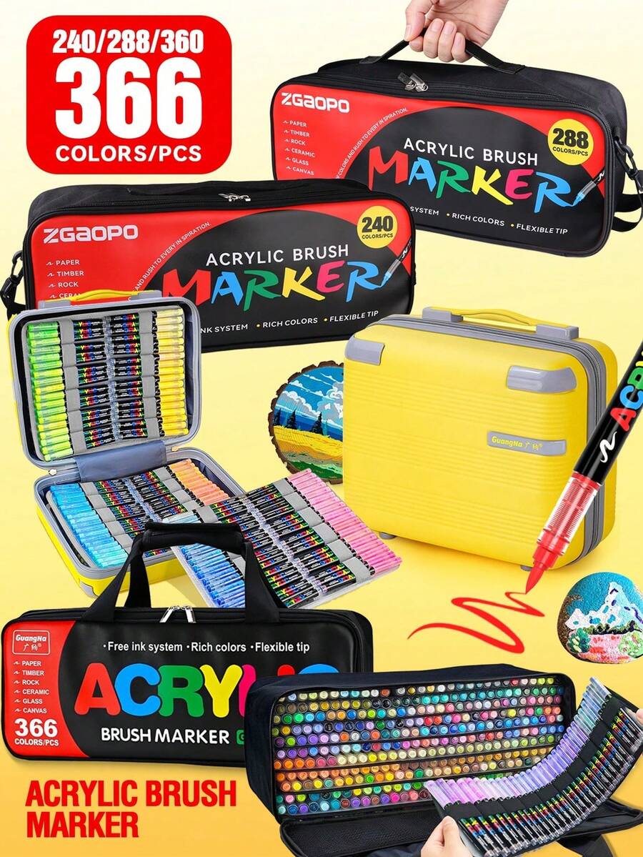 Marcadores acrílicos, juegos de 240/168/120/100/72/60/48/36/24/12 colores de tinta líquida con punta suave, suministros de arte para estudiantes, bolígrafos de acuarela opacos y mezclables, de alta calidad para manualidades, dibujo y vuelta al cole - Rotulador acrílico líquido directo - Ver 1