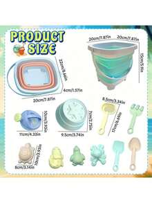 11pcs Kids Beach Toy Set - Foldable Bucket (Green/Orange) With Shovel, Star/Animal Shaped Molds (Turtle/Crab), Sieve And Rake, Random Accessory Colors, Sand And Water Play Tools, Outdoor Travel, Early Learning Beach Toys, Suitable For Girls Boys Birthday/Holiday/Summer/Beach Holiday Gift - Multicolor - View 10