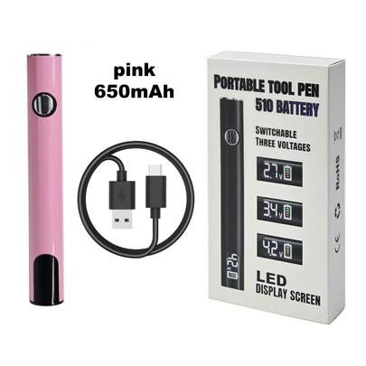 510螺纹电池式电烙铁，650mAh高容量电池，数字显示，USB-C充电接口，电压可调，便携式设计，适用于室内外DIY和维修焊接，不含烙铁头