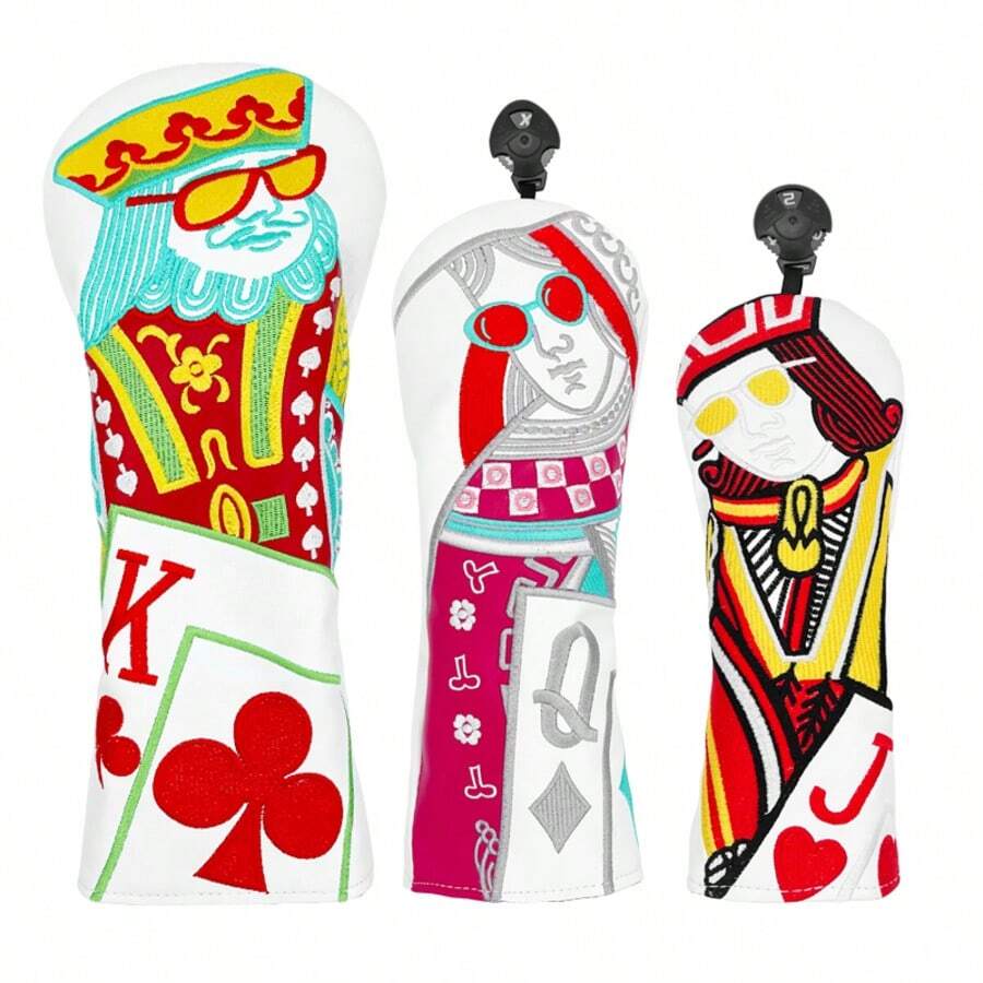 Copri-mazze da golf ricamati multicolore a forma di carte da gioco, realizzati in materiale sintetico durevole per proteggere i bastoni, accessori da golf alla moda - Bianco - Visualizzare 1