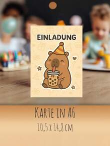 12张卡通水豚主题生日派对邀请函，适合儿童、性别揭晓派对、婴儿派对游戏用品 - 彩色 - 查看 3