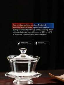 3pcs Glass Gaiwan Set, Minimalist Transparent Heat-Resistant, Large 3pcs Tea Bowl Set, Kung Fu Tea Set, High Borosilicate Glass Gaiwan Tea Set - Multicolor - View 6