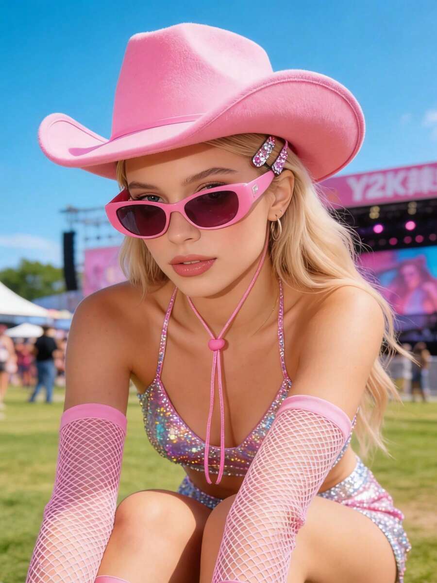 Women Men Cowboy Hat Classic Roll Up Brim Fedora Cowgirl Hat Western Cowboy Hat Stage Performance Hat - 粉紅色-Fedora Cowgirl Hat - 查看 1