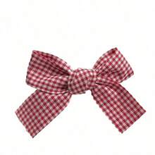 2Pcs/Korean Style Cute Gingham Fabric Bow Hair Clip Side Clip Bangs Clip Hair Clip Duck Mouth Clip Headpiece Polyester    Bow  Pearls - 粉色 - 查看 5