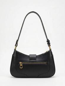 Minimalist Old Money Style Shoulder Bag With Retro Buckle - màu đen - Xem 2