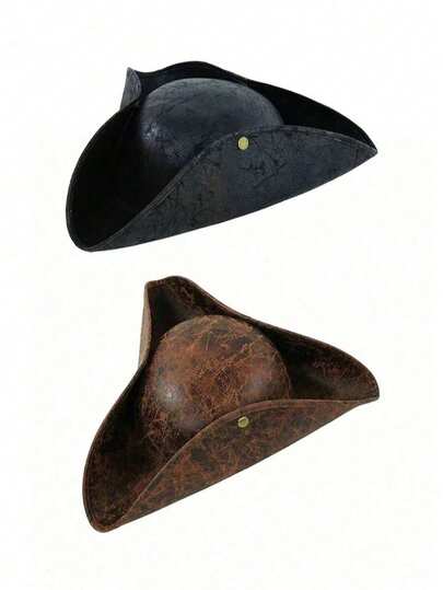 Unisex Brown Leather Sailor Pirate Hat, Triangular Captain Hat, Fashion Costume Prop For Party, Masquerade, Cosplay, Pirate Hat, Pirate Bandana, Pirate Eye Patch, Performance Prop, Holiday Costume Accessory