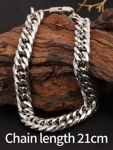 1pc Thick Cuban Link Bracelet, Stainless Steel Minimalist Geometric Bracelet/Earrings, Versatile Elegant Luxury Vibe, Suitable For Daily Wear, Party, Gift For Friends, Material, Timeless Classic Element, High-Quality Minimalist Style For Daily Wear - Bracelet - View 11