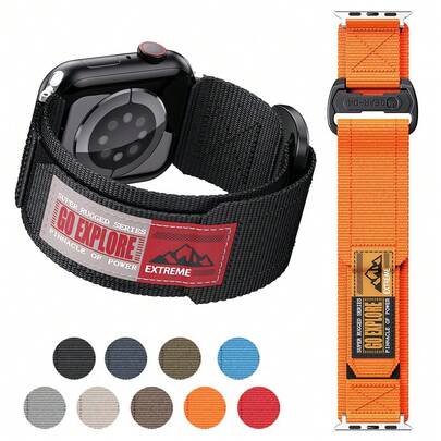 Rugged Nylon Watch Band For Apple Watch Ultra 3/Ultra 2/Ultra 49mm, Sport Replacement Strap For Apple Watch 10 46mm, For Apple Watch 9/8/7 45mm, For Apple Watch 6/5/4 44mm