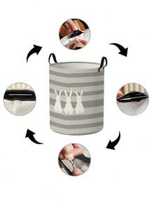 1 pieza/2 piezas Cesta de almacenamiento plegable de gran capacidad con asa y estampado de patrones de animales, cesta de almacenamiento multiusos para guardería, pañales de bebé, ropa, juguetes, organizador, caja de almacenamiento plegable - Multicolor - Ver 8