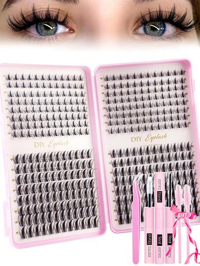 384pcs Individual False Eyelashes, Eyelash Book, Cluster Fake Lashes, DIY Home Eyelash Extension, Cluster False Lashes, Individual False Eyelashes, Manga Lash Clusters Kit Spiky Cluster Eyelash Extensions Kit Anime Lashes Individuals Dramatic Lash Extensions Kit DIY At Home 8-16MM Cluster Lashes Kit With Bond And Seal Waterproof And Tweezers