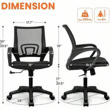 Office Desk Computer Chair Ergonomic Mesh Gaming Mid Back Seat With Comfy Lumbar Support Adjustable Height Swivel For Home Task (Black) - Mesh Black - View 3
