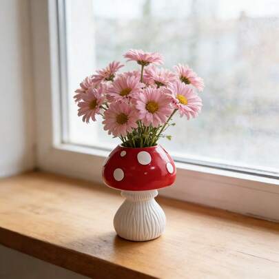 创意蘑菇树脂花瓶，北欧风桌面装饰花瓶，干花和鲜花插花摆件