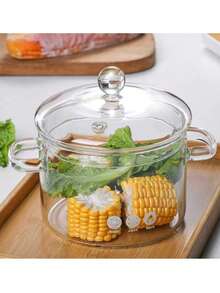 1pc High-Temperature Resistant Glass Pot With Dual Handles, Retro Style Transparent Pot With Lid, Wholesale Household Refrigeration Fruit Container, Cooking Pot - View 7