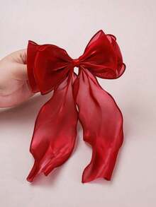 1pc Sweet Pink Princess Style Lace Bow Decor Wave Ribbon Spring Hair Clip, Elegant And Soft Spring Hair Accessory, School Stuff, College, Pink Hair Clips, Bows, Cute, Classy, Winter Outfit Women, Girly, Accessories, Valentines Accessories, Hair Accessories Women - Đỏ - Xem 1