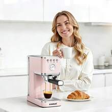 CHULUX 20 Bar Compact Espresso Maker With Powerful Milk Frother, Professional Home Coffee Machine For Cappuccino & Latte, Pink - Pink - View 6