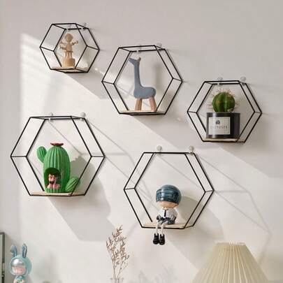 1pc Multi-Functional Wall Decor Hanging Hook, Suitable For Plants, Miscellaneous Items And Collections. Applicable For Living Room And Study. Metal Decorative Hook, Wooden Frame, Strong Load-Bearing Capacity, Retro Style Home Wall Shelf.