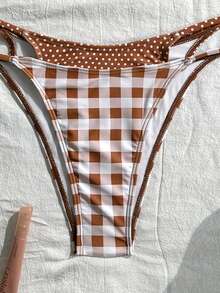 两件套菱形豹纹印花休闲可爱优雅性感波西米亚双层腰带比基尼泳衣，适合海滩度假旅行、春夏假期 - 棕色 - 查看 6