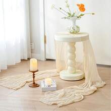 1pc Crinkle Gauze Bohemian Rustic Cheese Cloth Table Runner, Decorative Table Cloth, Suitable For Bridal Shower, Baby Shower, Or Wedding Table Decor - Beige - View 4