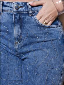 Women's Blue Jeans With Glitter Wave Pattern, High Waist, Premium - Dark Wash - View 12