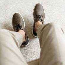 男士休闲运动鞋，PU鞋面，后跟耐磨设计，橡胶鞋底，舒适步行鞋 - 咖啡棕 - 查看 4