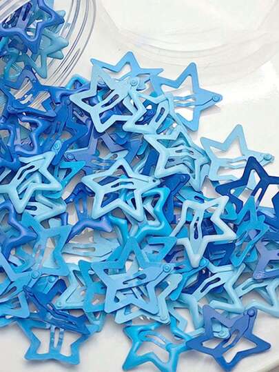 100pcs Cute Blue Y2K Pentagram BB Clips, Starry Alloy BB Clips Hair Accessories - Girls Y2K Pentagram Snap Clips, Non-Slip, Women's Accessories - Suitable For Daily, Party, Colorful Dopamine Party Protagonist Combination Set, Hairpin