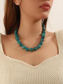 1 件波西米亚风格圆形几何树脂云朵效果串珠项链，带金属扣，手工珠宝，适合节日或日常佩戴 - 雲彩打結珠子項鍊 - 查看 33